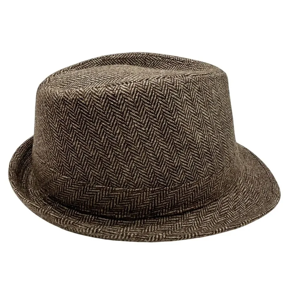 Isaac Shalom Vintage 90s Herringbone Fedora Hat Unisex One Size 23
